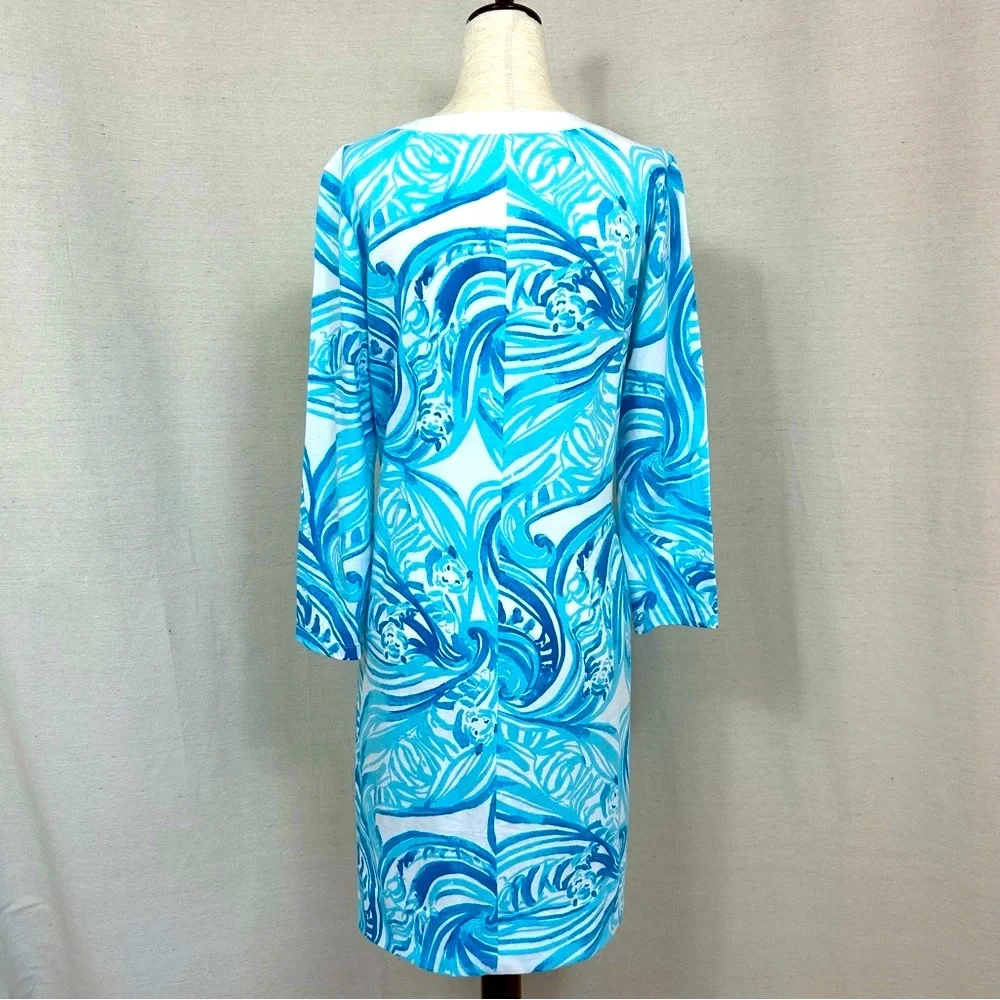 Lilly Pulitzer Blue and White Sea Ruffle Print Dress